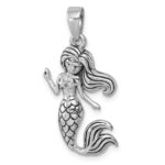 Sterling Silver Rhodium-Plated Antiqued Mermaid Pendant - Image 4