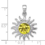 Sterling Silver Rhodium-Plated Polished Yellow Crystal Sun Pendant - Image 5