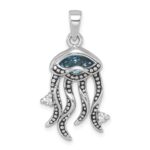 Sterling Silver Rhodium-plated Polished Crystal and CZ Jelly Fish Pendant