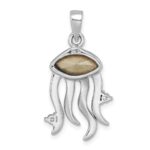 Sterling Silver Rhodium-plated Polished Crystal and CZ Jelly Fish Pendant - Image 3