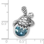 Sterling Silver Rhodium-Plated Antiqued Crystal Hatching Turtle Pendant - Image 5