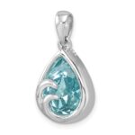 Sterling Silver Rhodium-Plated Polished Crystal Wave Tear Drop Pendant - Image 4