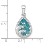 Sterling Silver Rhodium-Plated Polished Crystal Wave Tear Drop Pendant - Image 5