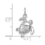 Sterling Silver Rhodium-Plated Tiny Turtle with Flower Back Pendant - Image 5