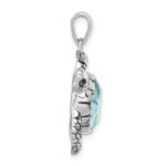 Sterling Silver Rhodium-plated Antiqued Blue Crystal Turtle Pendant - Image 2