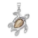 Sterling Silver Rhodium-plated Antiqued Blue Crystal Turtle Pendant - Image 3