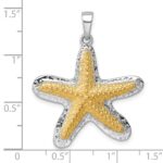 Sterling Silver Rhodium-plated Polished Gold-tone Star Fish Pendant - Image 5