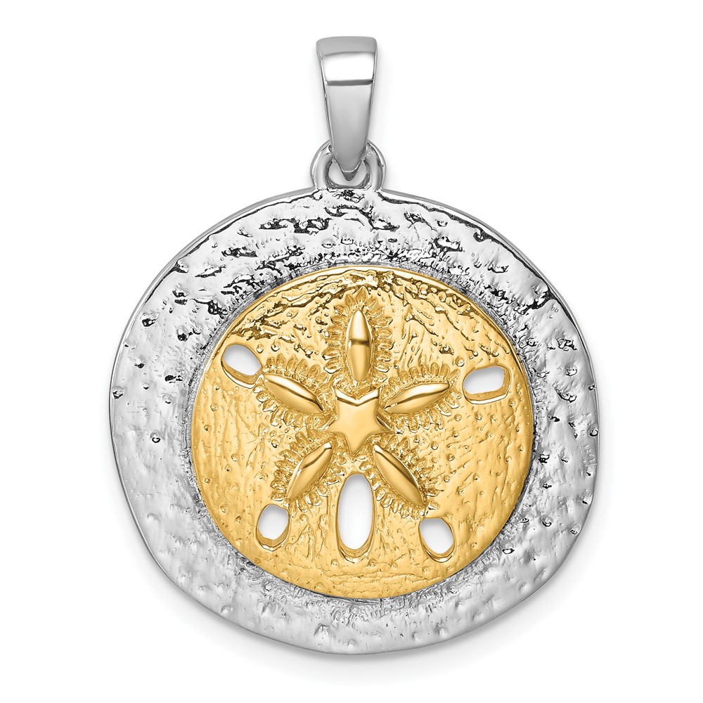 PLP-729.jpg Sterling Silver Rhodium-plated Gold-tone Textured Sand Dollar Pendant - Image 1