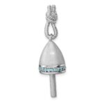 Sterling Silver Rhodium-Plated Brushed Blue CZ Buoy Pendant - Image 3
