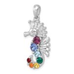 Sterling Silver Rhodium-plated Polished Multi-Color Crystal Seahorse Pendant - Image 4