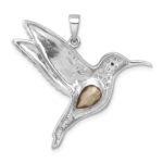 Sterling Silver Rhodium-plated Polished Crystal Hummingbird Pendant - Image 3