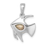 Sterling Silver Rhodium-plated Polished Crystal Angel Fish Pendant - Image 3