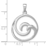 Sterling Silver Rhodium-Plated Polished and Brushed Double Wave Pendant - Image 5