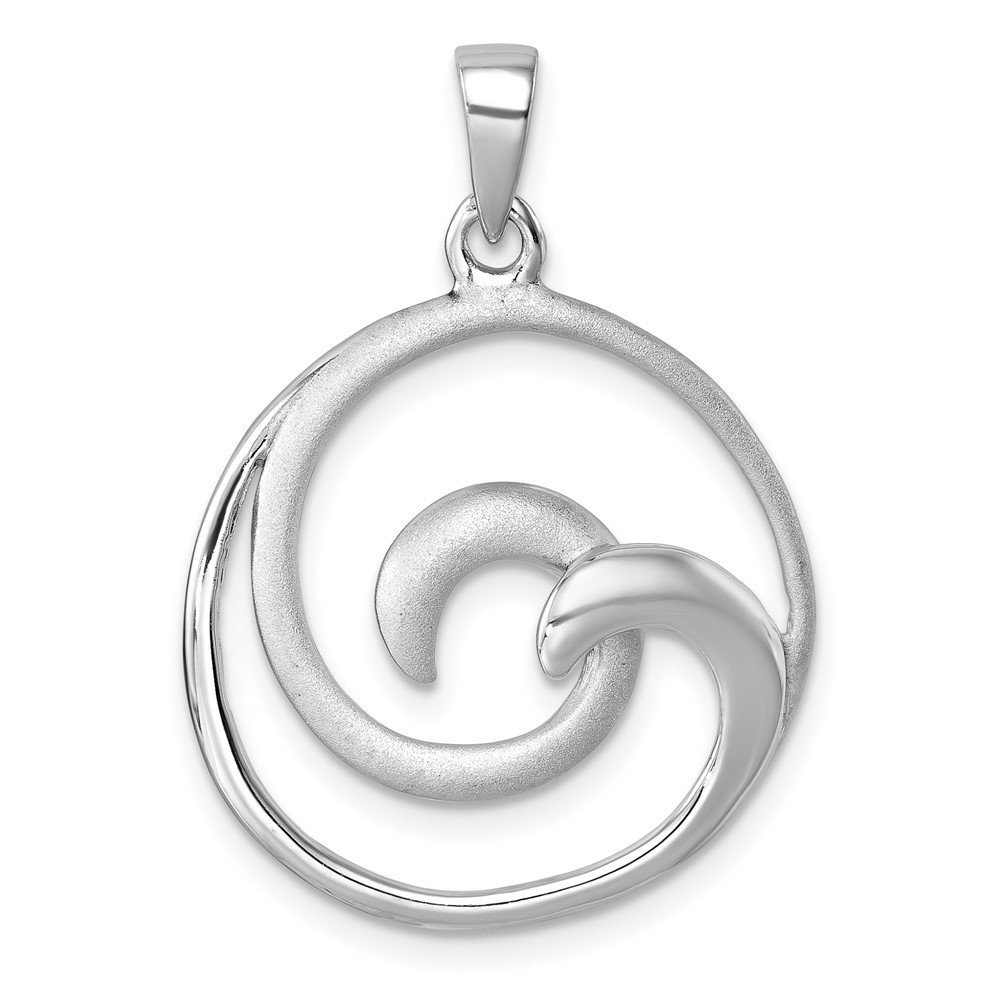 PLP-830.jpg Sterling Silver Rhodium-Plated Polished and Brushed Double Wave Pendant - Image 1