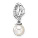 14K White Gold Polished 1/10 carat Diamond and White Freshwater Cultured Pearl Chain Slide