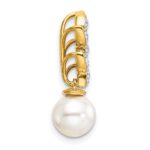 14K Polished 1/15 carat Diamond and White Freshwater Cultured Pearl Leaf Design Chain Slide - Image 2