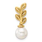 14K Polished 1/15 carat Diamond and White Freshwater Cultured Pearl Leaf Design Chain Slide - Image 3