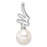 14K White Gold Polished 1/10 carat Diamond and White Freshwater Cultured Pearl Chain Slide - Image 3