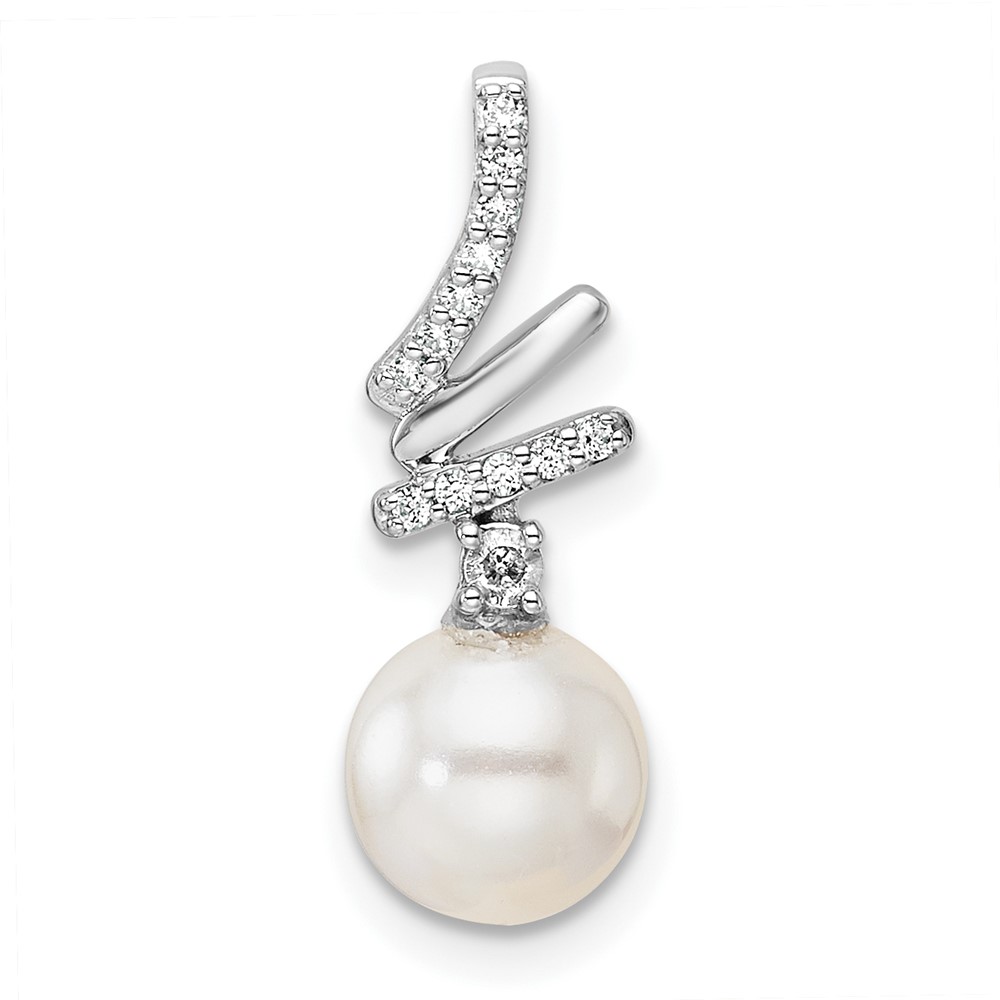 PM10193-009-WAA.jpg 14K White Gold Polished 1/10 carat Diamond and White Freshwater Cultured Pearl Chain Slide - Image 1