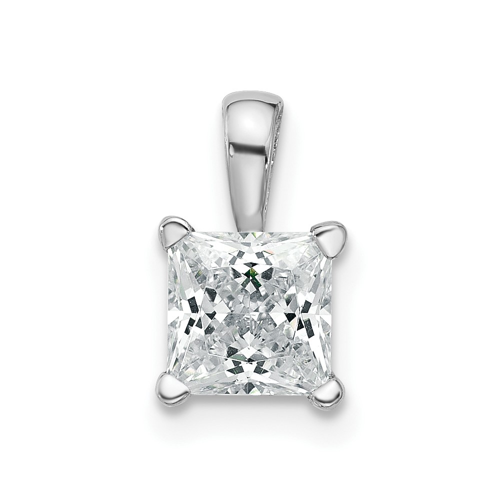 PM10291-100-WAA.jpg 14k White Gold 1 carat Lab Grown Diamond VS+ F+ Princess Complete Four Prong Pendant - Image 1