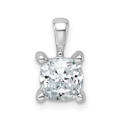 14k White Gold 1 carat Lab Grown Diamond VS/SI+ G+ Cushion Complete Four Prong Pendant