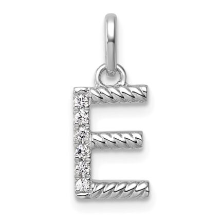 14k White Gold Twisted .05 ct. Diamond Initial E Charm