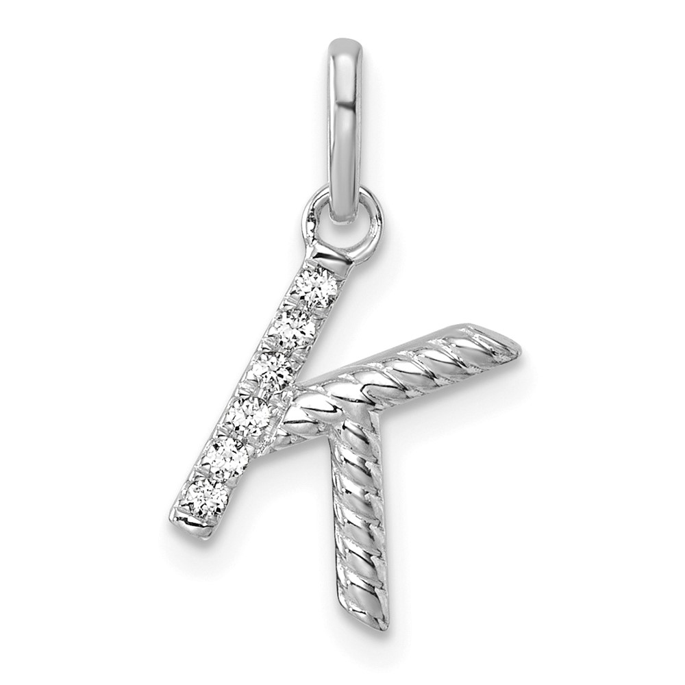 PM10732K-WA.jpg 14k White Gold Twisted .05 Ct. Diamond Initial K Charm - Image 1