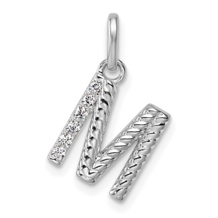 14k White Gold Twisted .05 ct. Diamond Initial M Charm