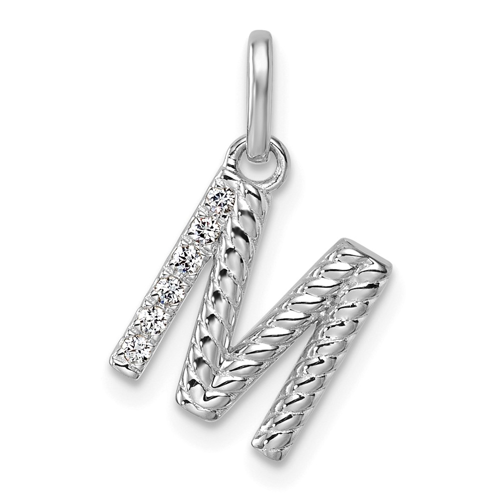 PM10732M-WA.jpg 14k White Gold Twisted .05 ct. Diamond Initial M Charm - Image 1