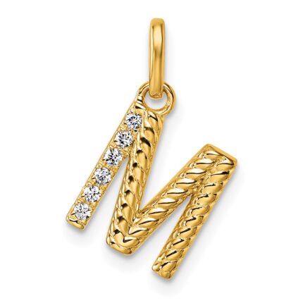 14k Twisted .05 ct. Diamond Initial M Charm