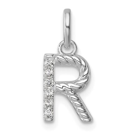 14k White Gold Twisted .05 ct. Diamond Initial R Charm