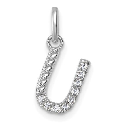 14k White Gold Twisted .10 ct. Diamond Initial U Charm