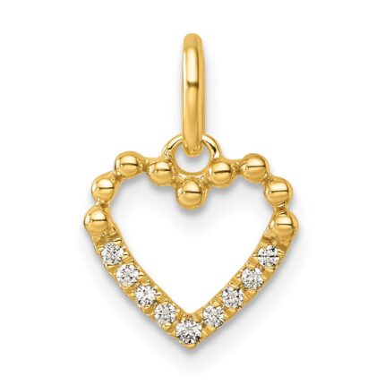 14K Polished Diamond Beaded Heart Pendant
