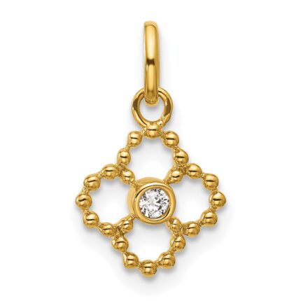 14K Polished 1/20 carat Diamond Beaded Floral Pendant