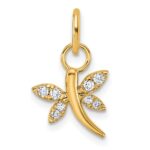 14K Polished Diamond Dragonfly Charm