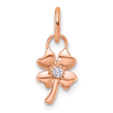 14K Rose Gold Polished Diamond Four Leaf Clover Charm