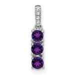 14k White Gold 3-stone Amethyst and Diamond Pendant