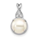 14k White Gold 7mm June/Freshwater Cultured Pearl and Diamond Pendant