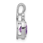 14k White Gold 6mm Cushion Amethyst and Diamond Pendant - Image 2