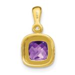 14k 6mm Cushion Amethyst and Diamond Pendant - Image 4
