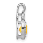 14k White Gold 6mm Cushion Citrine and Diamond Pendant - Image 2