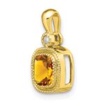 14k 6mm Cushion Citrine and Diamond Pendant - Image 5