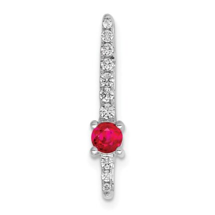 14k White Gold Graduated Diamond and .18 Ruby Fancy Chain Slide