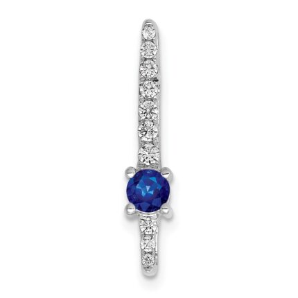 14k White Gold Graduated Diamond and .18 Sapphire Fancy Chain Slide