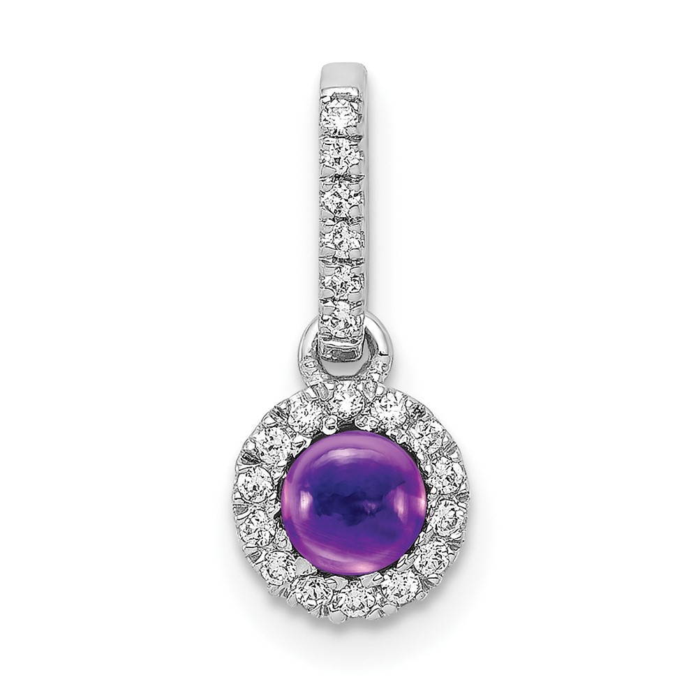 PM4031-AM-009-WA.jpg 14k White Gold Diamond and 3.7mm Round Cabochon Amethyst Halo Pendant - Image 1