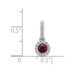 14k White Gold Diamond and 3.7mm Round Cabochon Rhodolite Garnet Halo Pendant - Image 2