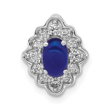 14k White Gold Diamond and Oval Cabochon Sapphire Fancy Vintage Chain Slide