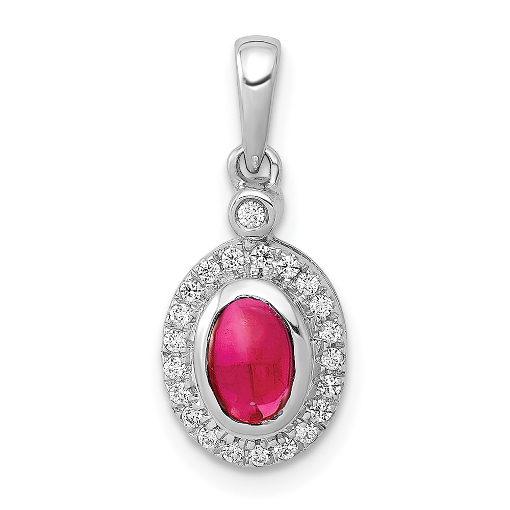 PM4036-RU-012-WA.jpg 14k White Gold Diamond and Cabochon Ruby Halo Pendant - Image 1