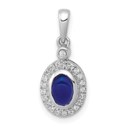 14k White Gold Diamond and Cabochon Sapphire Halo Pendant