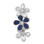 14k White Gold with Black Rhodium Diamond and Sapphire Three Flowers Chain Slide